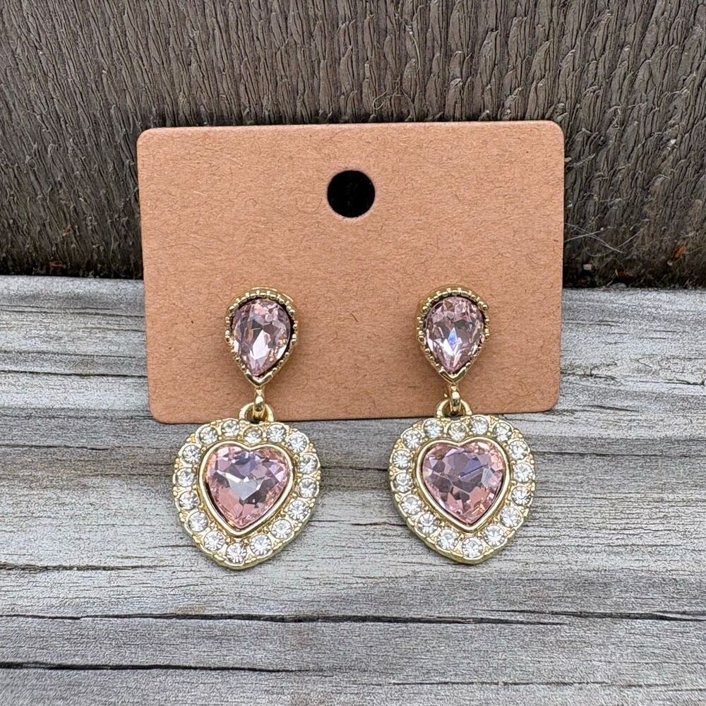 Crystal Heart Drop Earrings | 1 1/4” Length